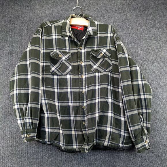 Vintage Wrangler Mens Quilted Liner Green Plaid Shacket Shirt Jacket Coat Size L - Picture 2 of 11